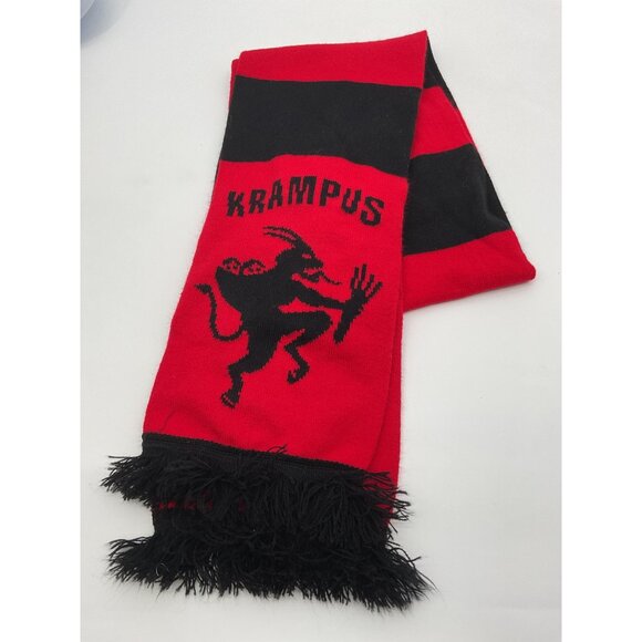 Krampus Red & Black Knit Scarf With Fringe By Archie McPhee - Picture 3 of 3